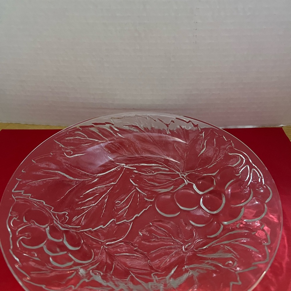 Vintage Glass Plate with Grape Leaf Design
